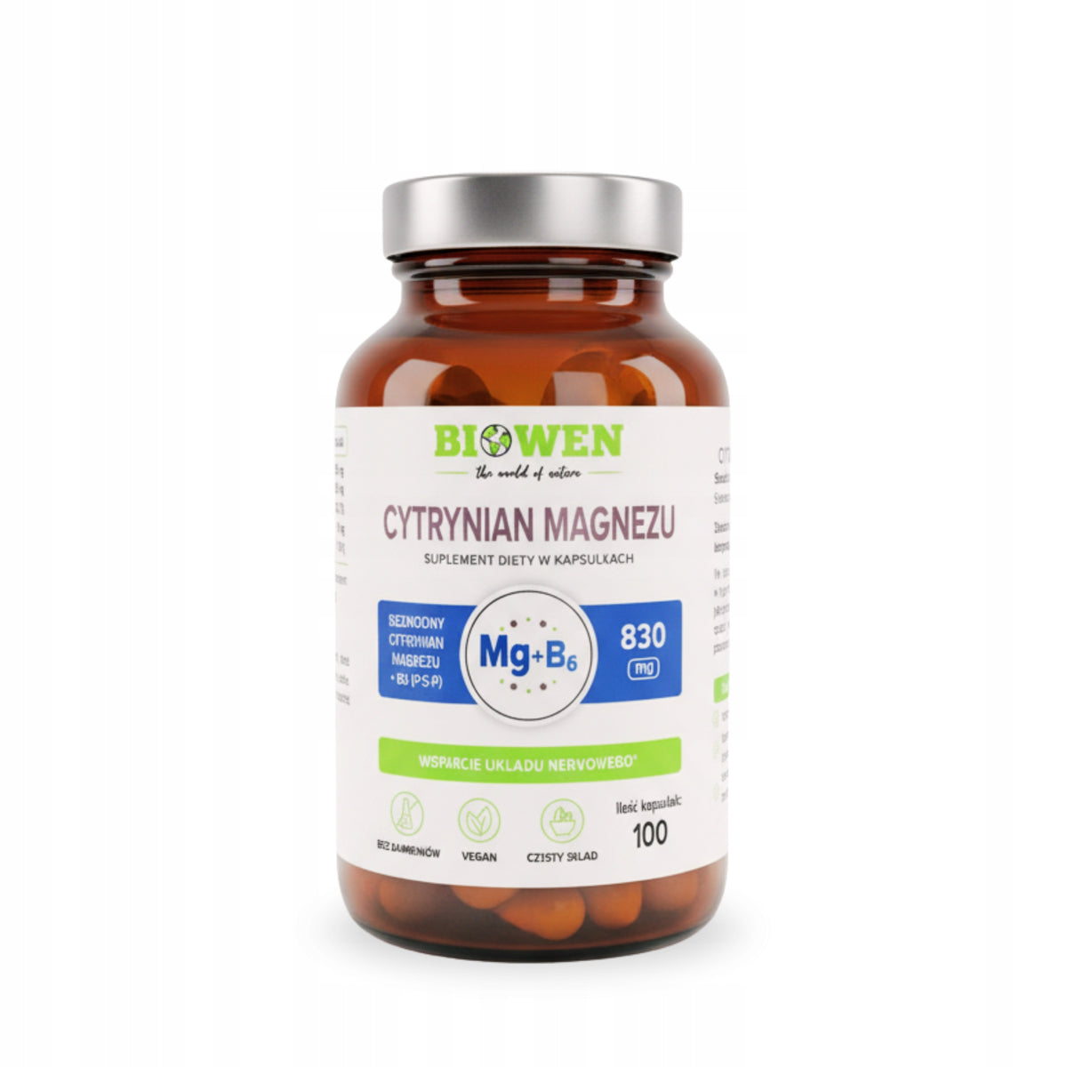 Cytrynian Magnezu BIOWEN 830mg z B6 100 kap MAGNEZ Mięśnie SKURCZE Stres