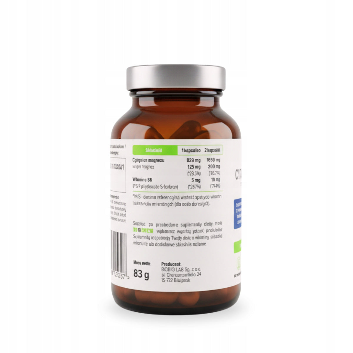 Cytrynian Magnezu BIOWEN 830mg z B6 100 kap MAGNEZ Mięśnie SKURCZE Stres