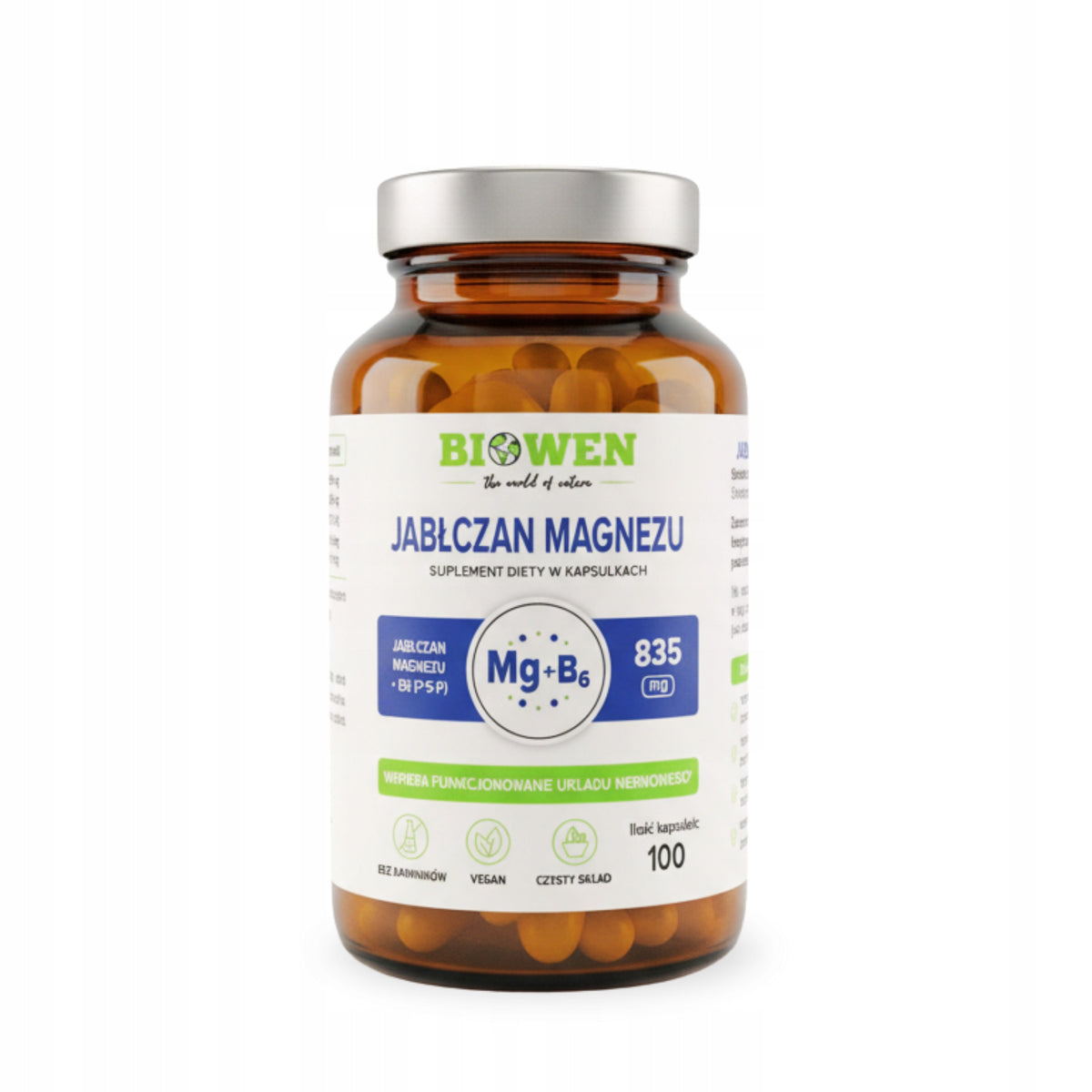 Jabłczan Magnezu BIOWEN 835 mg z B6 P-5-P 100 kapsułek na MIĘŚNIE i Skurcze