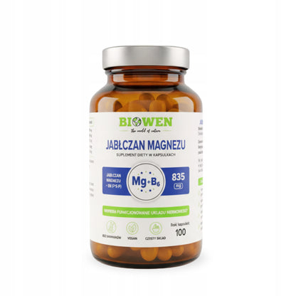 Jabłczan Magnezu BIOWEN 835 mg z B6 P-5-P 100 kapsułek na MIĘŚNIE i Skurcze